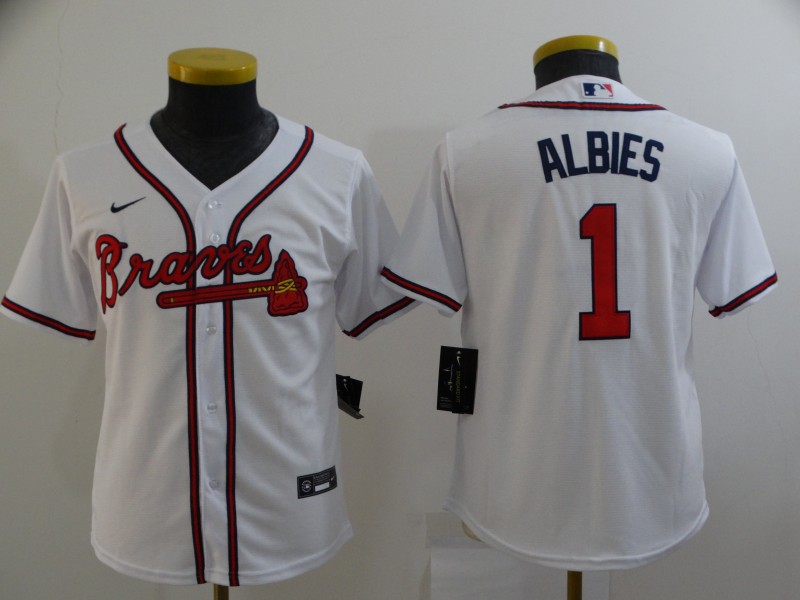 2021 youth Atlanta Braves #1 Albies white Game MLB Jerseys